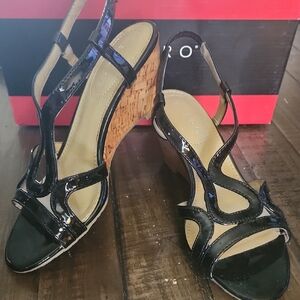 Pesaro Glossy Black Wedge Sandals